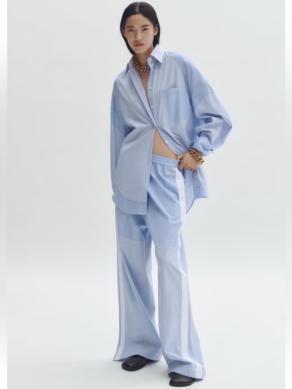 STELLA MCCARTNEY H&M
PANELED POPLIN PANTS Blue Striped size XS
